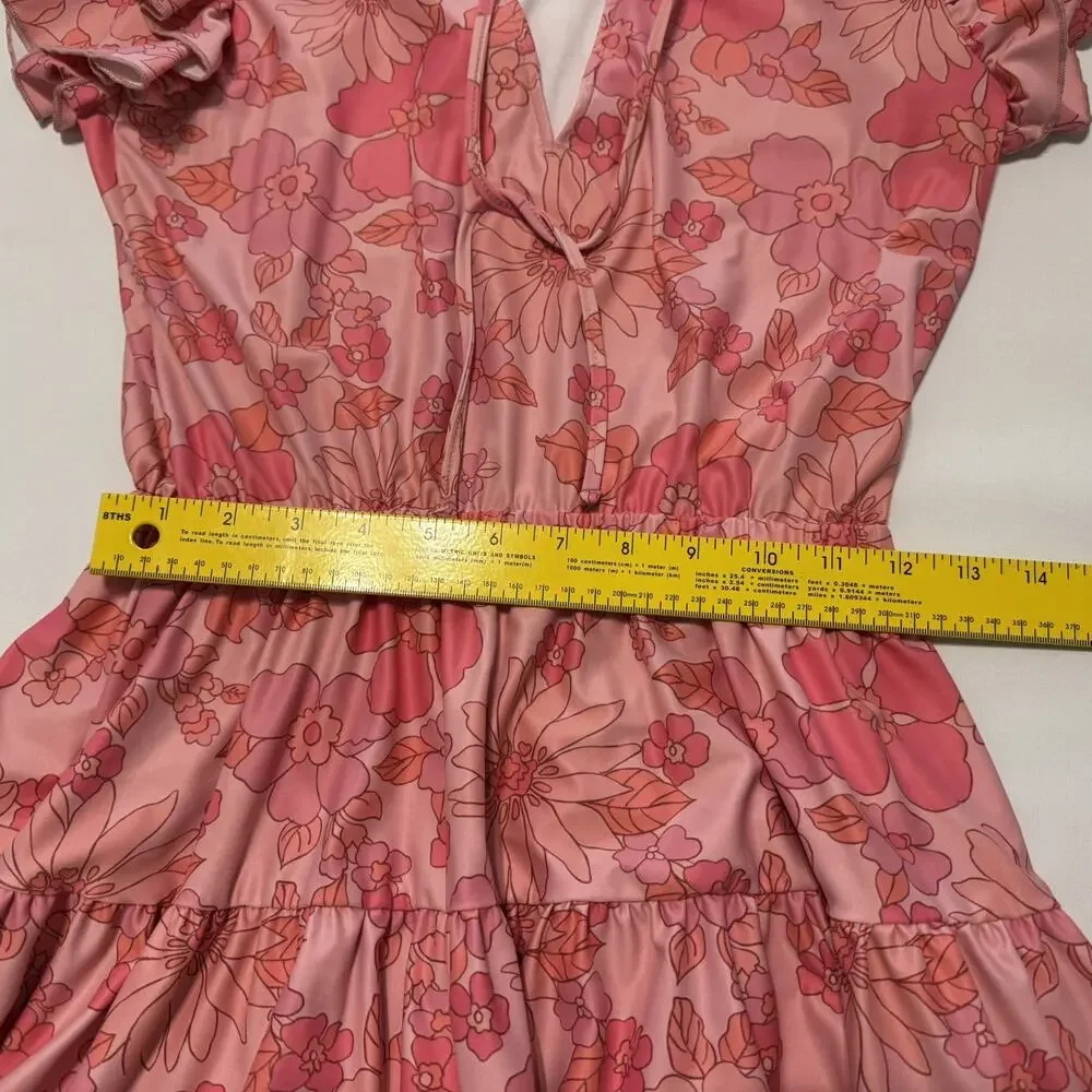 SMITH & QUINN High smocked/ruffled split 60’s Retro Pink Floral Dress Size XSm - Picture 10 of 14